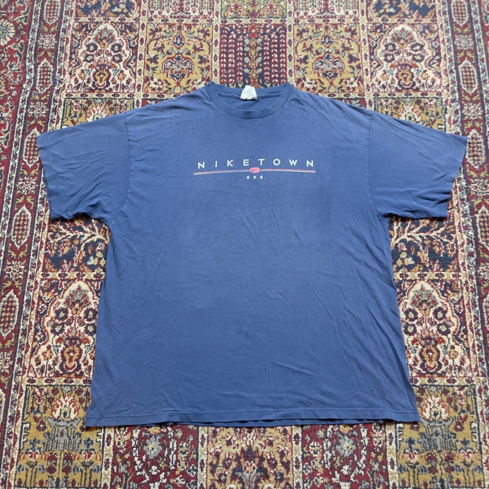 VTG 90s NIKE White Tag NIKETOWN USA T SHIRT MEN'S XL Navy Faded logo double side